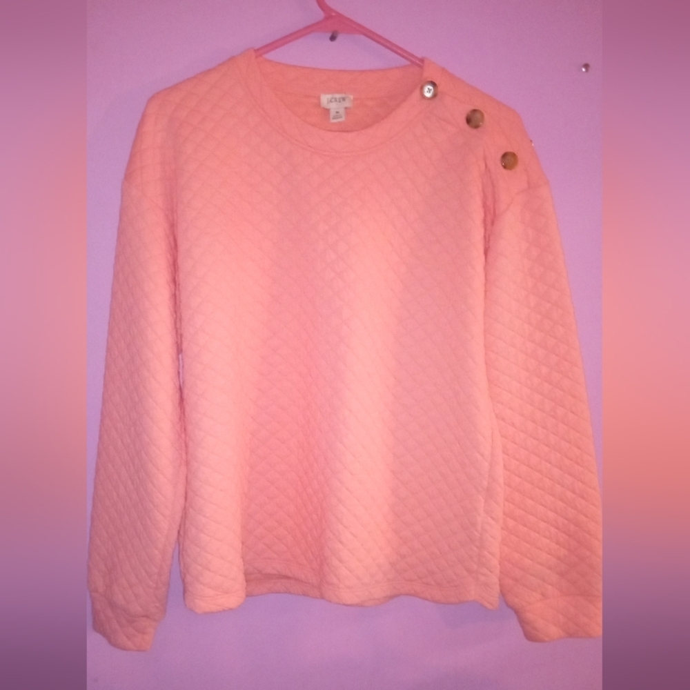 JCrew Puff Sleeve Quilted Pullover Sweatshirt Pink Fresh Boutique Color Sz M
